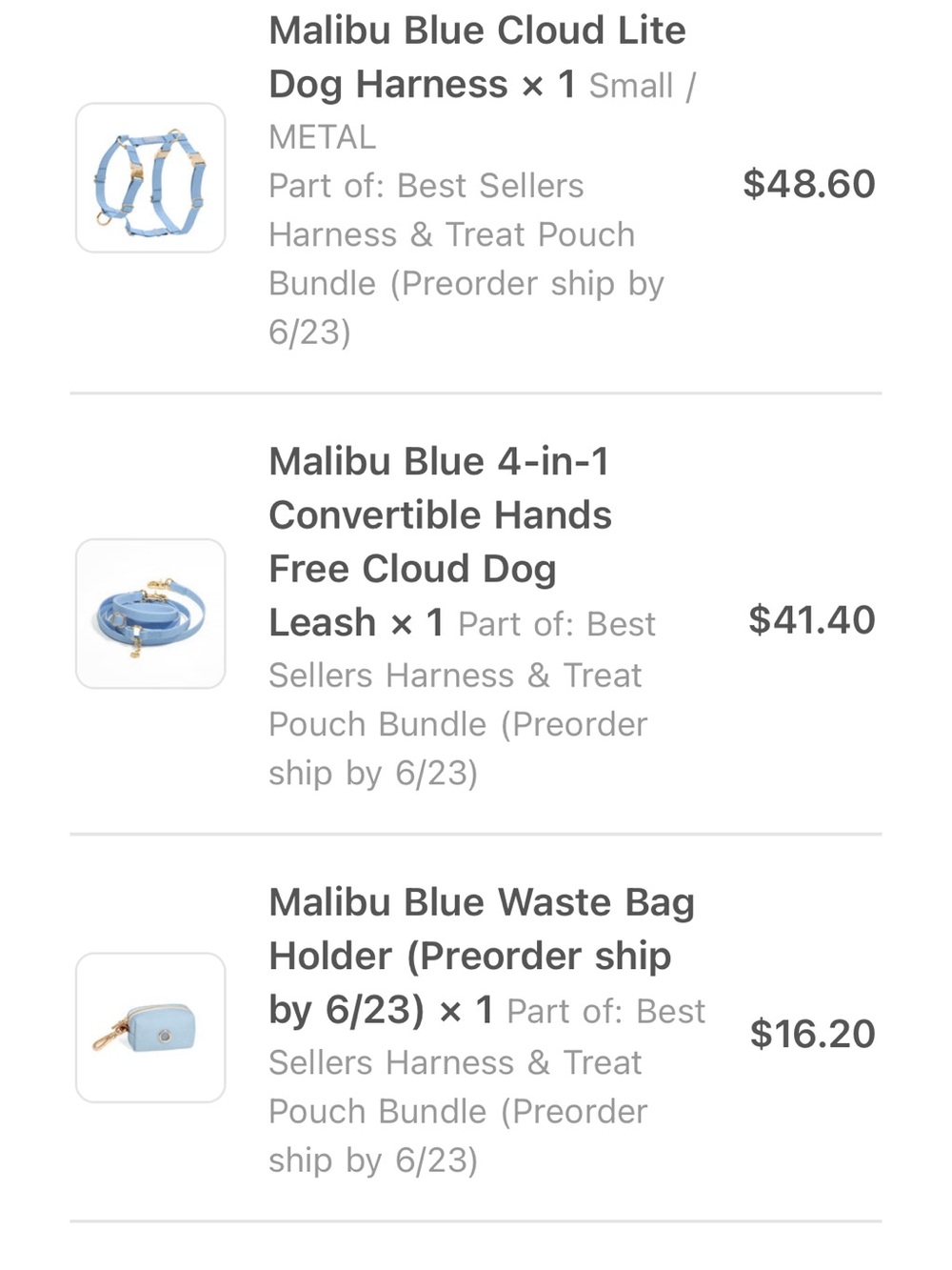 Malibu Blue Cloud Lite Dog Harness and leash’s only  - Malibu Blue